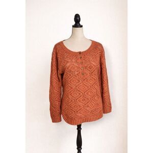 Ruff Hewn Chunky Knit Henley Sweater | Burnt Orange | Size M